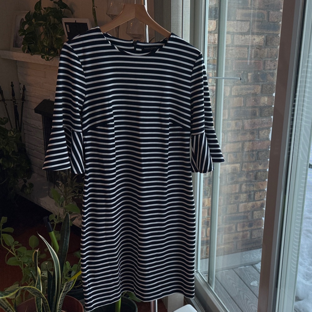 Banana Republic Navy and White Striped Midi Dress